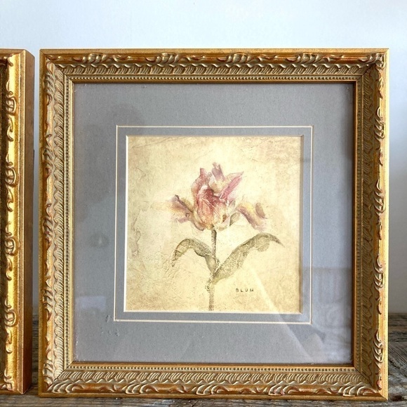 Gold framed rose prints signed Blume - Picture 3 of 6